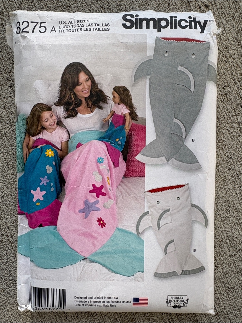 Simplicity Pink Mermaid & Teal Shark Tail Sleeping Bag Sewing Pattern